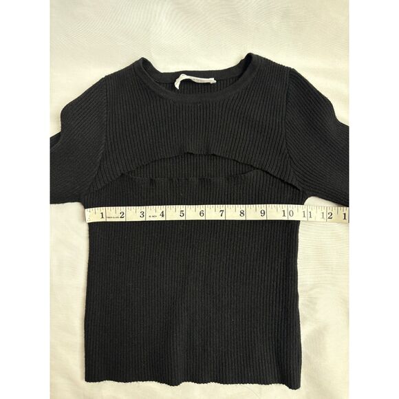 Double Zero New Knit Black Crop Sweater Cutout Size M Basics Closet Staple - Picture 9 of 9